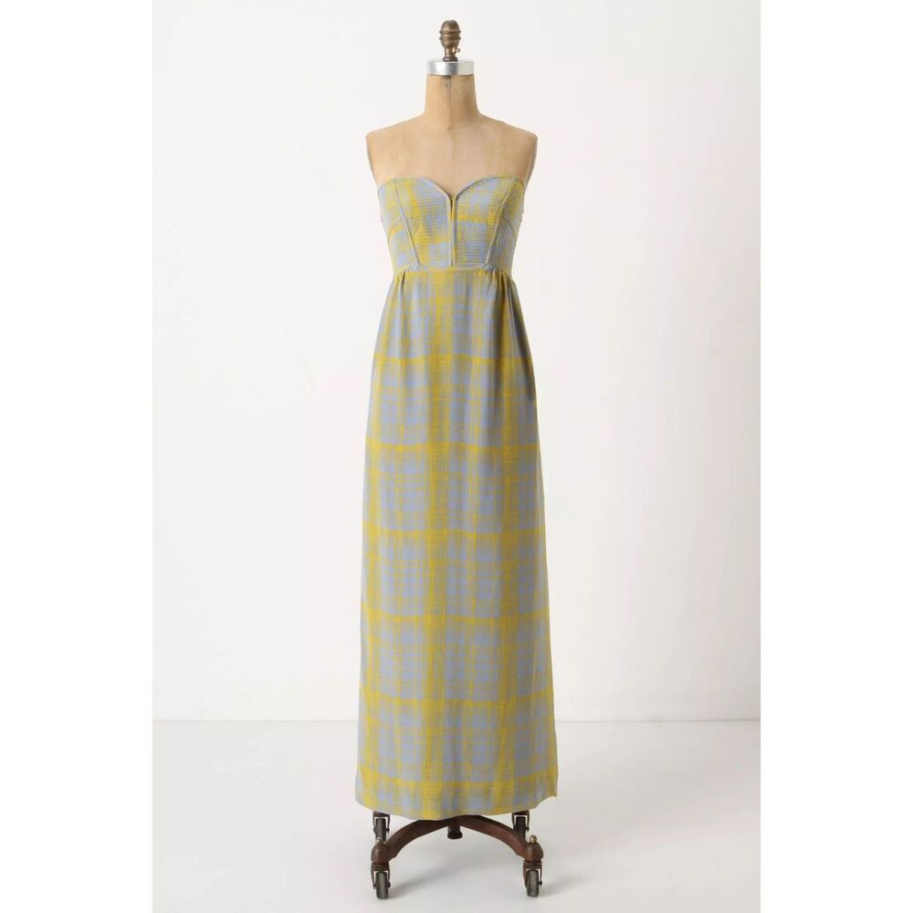 Anthropologie Maple Quilted Pastiche Strapless Bustier 100% Silk Dress Size 4-6 - Picture 2 of 11